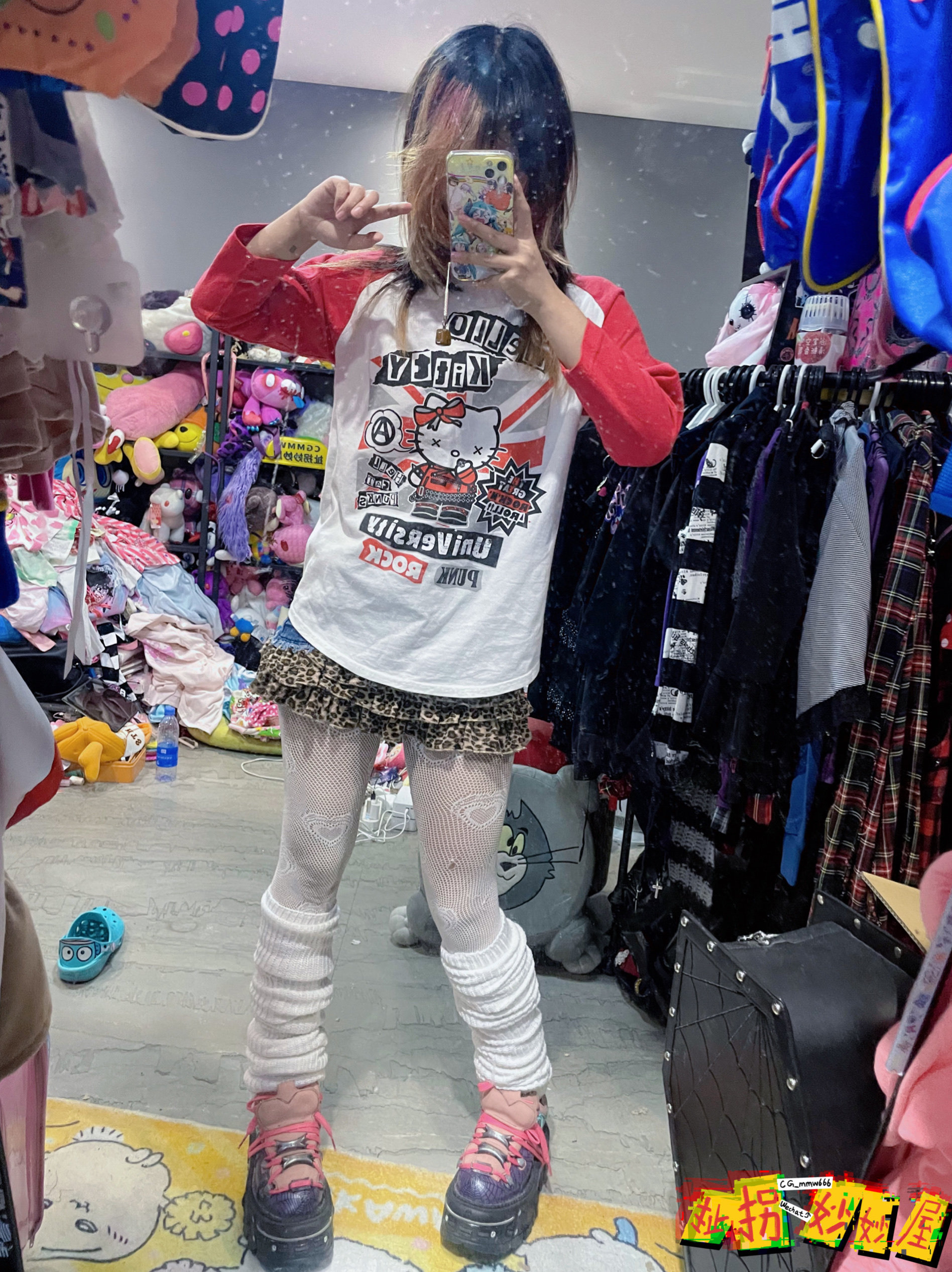 【现货掉落】hellcatpunks×HelloKitty日牌中古稀有孤品七分袖