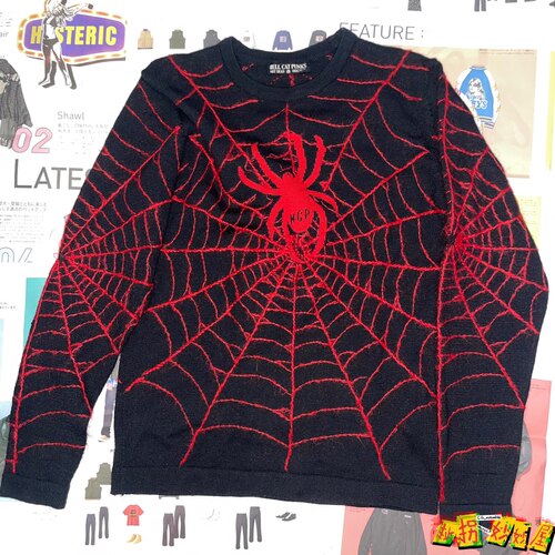 【现货掉落】hellcatpunks日牌中古稀有孤品黑红蛛网毛衣朋克搞死