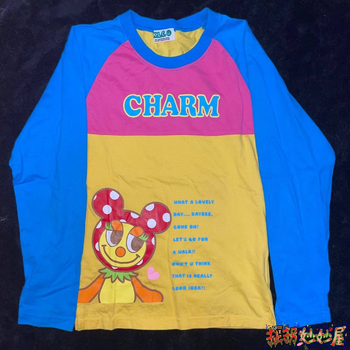 【现货掉落】klc日牌中古稀有孤品可爱童趣t长袖卫衣拼接袖y2k