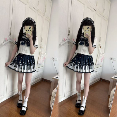 【两个月发】bodyline全新日牌代购水手服钢琴柄音符jk可爱套装