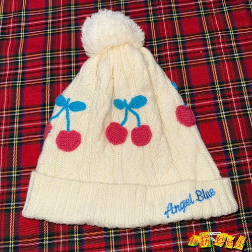 【现货掉落】angelblue日牌中古稀有孤品可爱针织冷帽樱桃童趣y2k