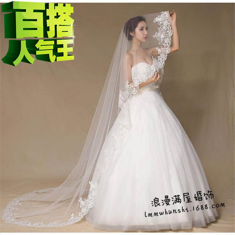 2017韩式新娘结婚婚纱礼服头纱 3米m超长新款拖尾蕾丝花边白色头|msdalam kategori Butik wanita / wanita, perkahwinan/Cheongsam/pakaian, perkahwinan - dari Buy2taobao.com untuk memberikan perkhidmatan ejen Taobao profesional membeli