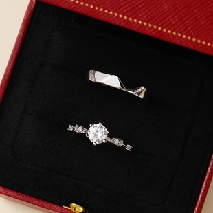 仿真钻戒结婚对戒活口一克拉六爪戒指微镶男女一对仪式 婚礼用道具