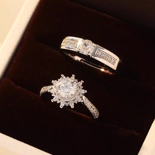 仿真活口对戒结婚钻戒花型镶嵌小红书同款戒指可调大婚礼仪式道具