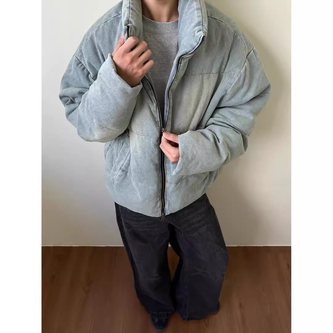 MADE EXTREME 冬季美式复古水洗做旧棉服肯豆短宽羽绒服牛仔外套