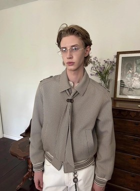 EME 老钱风可拆卸领结千鸟格夹克外套男女秋季花纹翻领短宽上衣潮