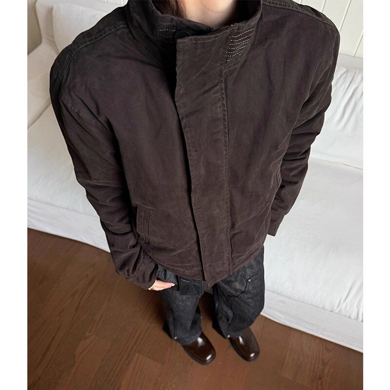 【EME】军款AF仿兔毛重水洗座山雕剪裁解构立领夹克冬季加厚外套