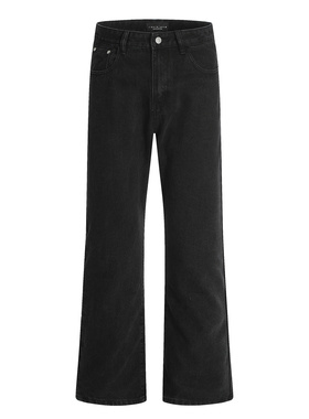 11KN美式复古基础款黑色微喇牛仔裤潮牌男女纯色百搭宽松休闲长裤