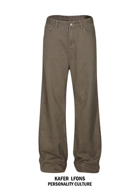 KAFER美式复古直筒vintage牛仔裤男高街小众直筒宽松cleanfit裤子