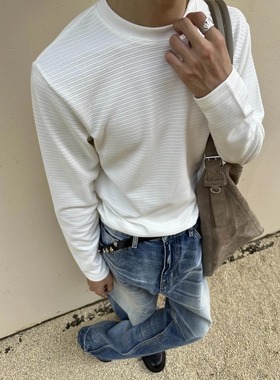 MADEEXTREME 塑型小蜂巢肌理休闲运动健身圆领长袖T恤弹力打底衫