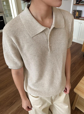 【EME】新贵高奢夏季针织棉麻花纱老钱风松弛透气polo短袖针织衫