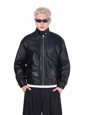 CLAEFON 美式复古机车加厚皮衣夹克男女高级感痞帅立领PU外套潮牌