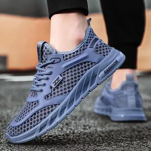 大网眼男鞋夏季透气薄款镂空网鞋青少年运动跑步防滑增高网面凉鞋