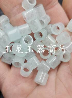 冰晴绿大孔路路通玉石散珠石英岩玉豆绿色直管直柱直筒饰品配件珠