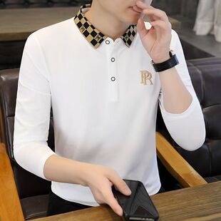 95棉春秋季新款长袖t恤男休闲刺绣男士polo衫中青年翻领百搭时尚