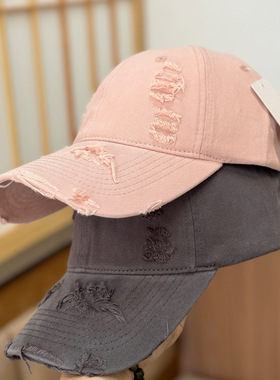 新款氛围感做旧破洞棒球帽子女夏