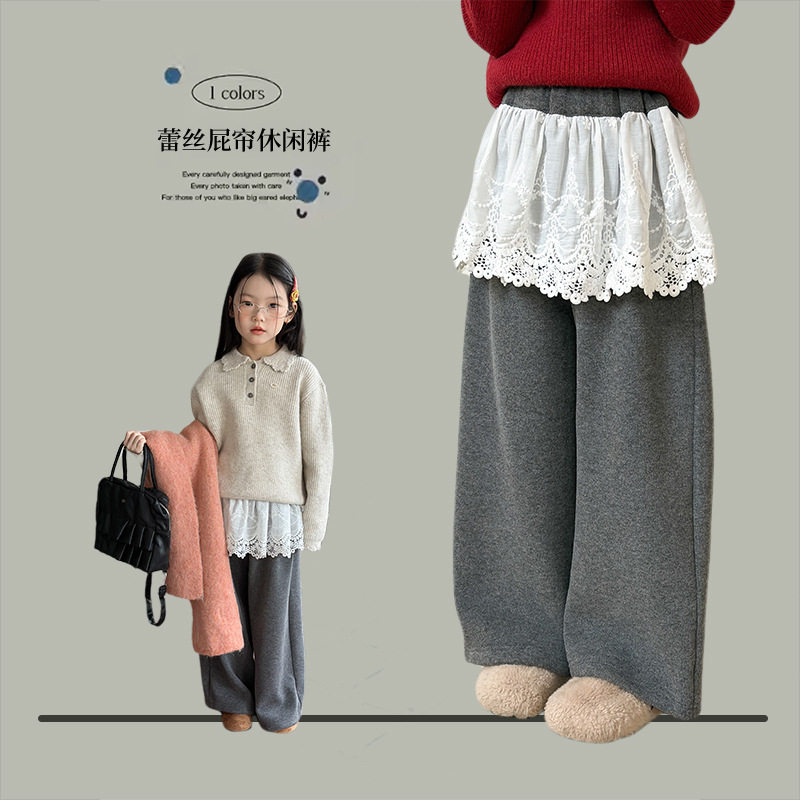 艾摩贝贝女童时髦假两件直筒裤保暖加厚加绒拼接蕾丝屁帘休闲裤潮,童装/婴儿装/亲子装,裤子,淘宝优惠券,粉丝福利购,淘宝优惠卷