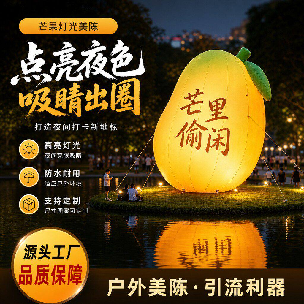 创意芒里偷闲芒果气模发光大型户外景区夜市亮化打卡引流装饰品