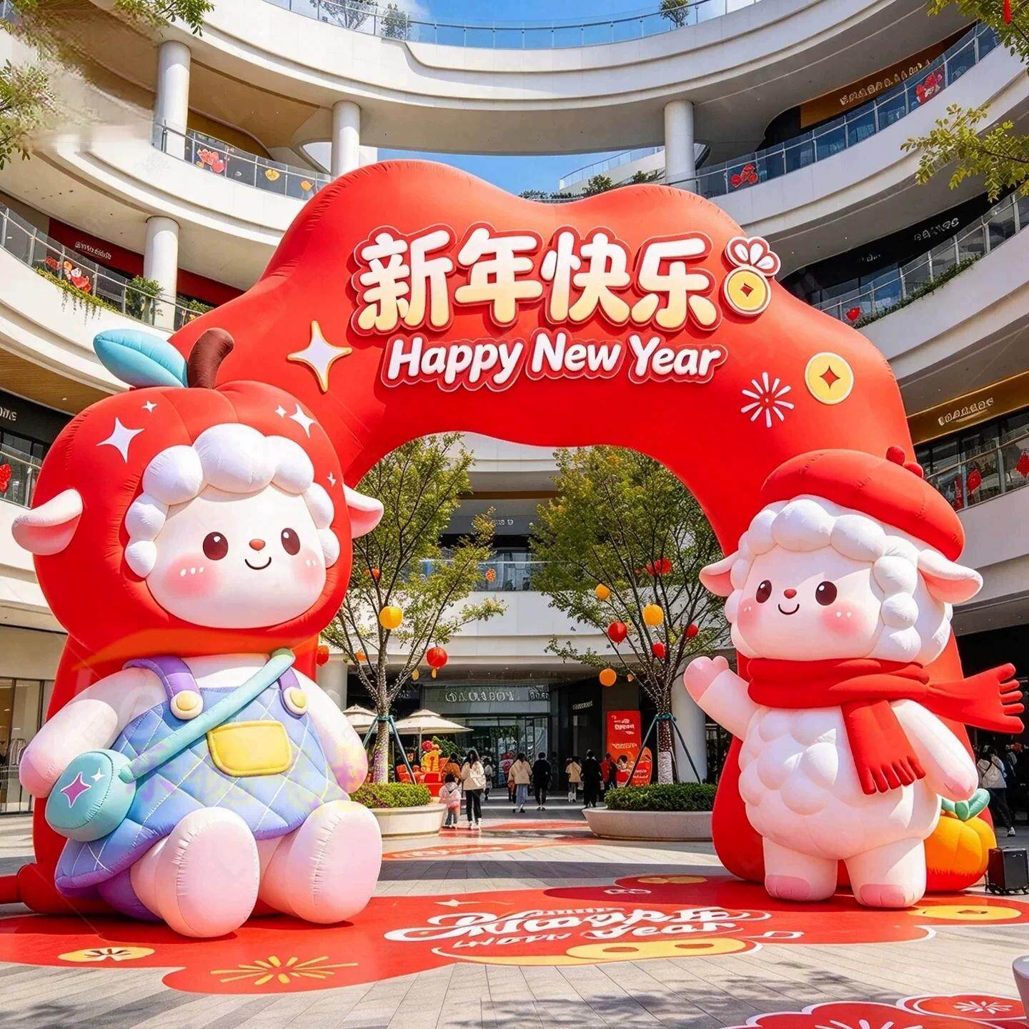 新款卡通新年生肖气模春节商场户外活动美陈装饰定制羊年充气拱门