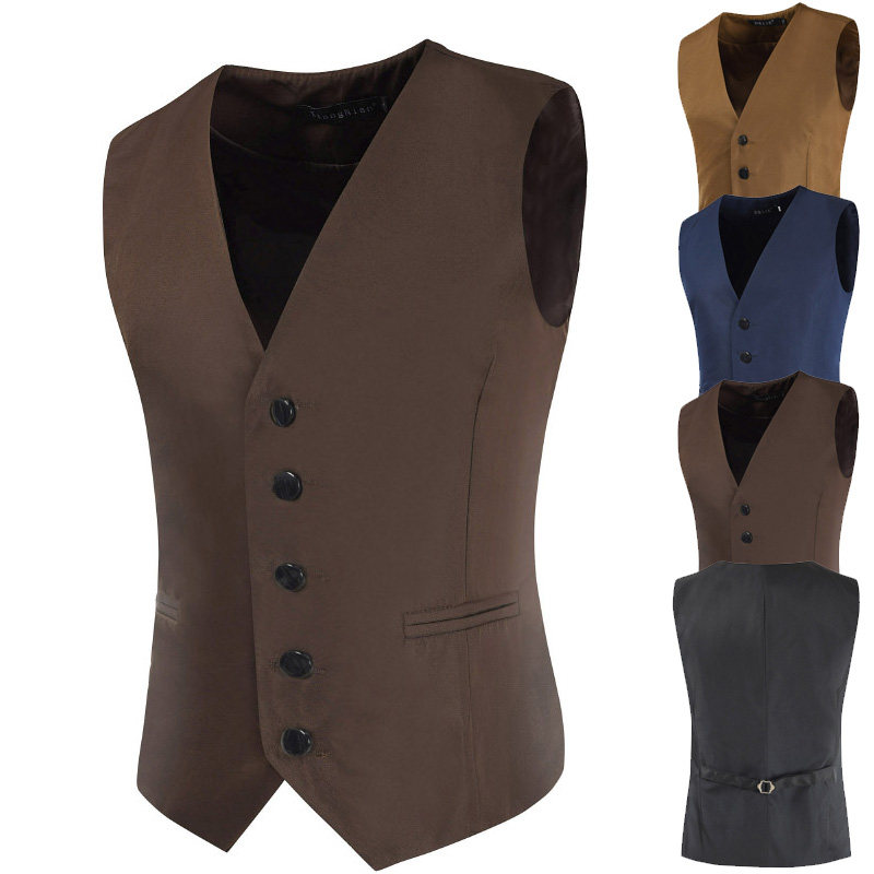 外贸西装小马甲单件无袖坎肩个性西装马甲男款商务休闲青果领马夹