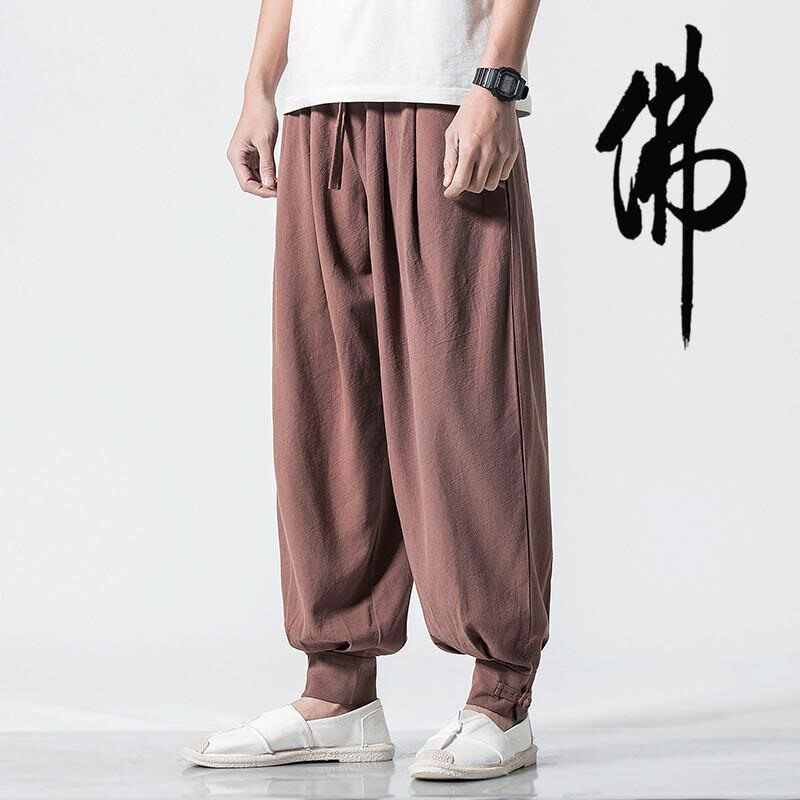 中国风亚麻汉服裤子男复古阔腿图片