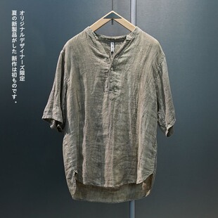 高级感扎染棉麻半袖 新中式 夏季 男士 外穿衬衣男 复古做旧感亚麻短袖