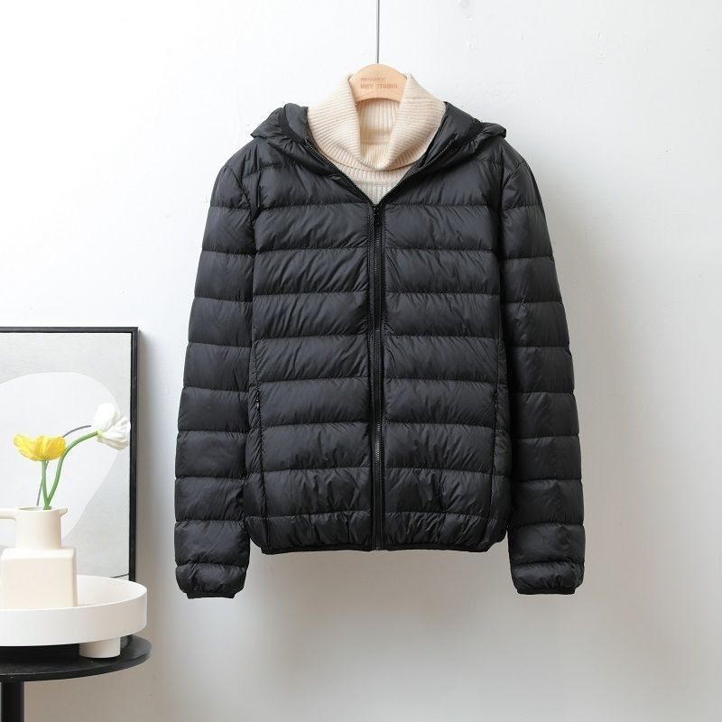 2024年冬季新款轻薄羽绒棉服女短款立领连帽轻便薄款白绒大码外套