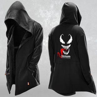 毒液风衣外套加绒加厚男蜘蛛侠连帽衣服秋冬男venom披风卫衣潮ins
