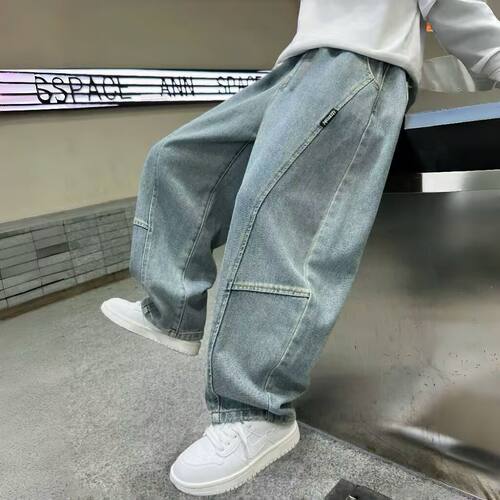 男童秋季牛仔长裤2025新款中大童弯刀牛仔裤网红同款炸街休闲裤子