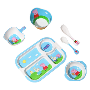 五和小猪佩奇儿童碗宝宝餐盘分格盘卡通可爱婴幼儿园辅食碗勺餐具