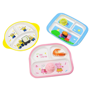 五和儿童卡通餐盘宝宝分格盘佩奇餐具分隔可爱早餐盘子家用送勺子