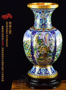 霍铁辉景泰蓝花瓶江山永固五岳瓶手工铜胎掐丝珐琅客厅摆件乔迁礼
