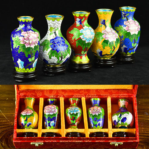 北京景泰蓝花瓶3寸套五瓶铜胎掐丝珐琅花插博古架摆件出国办公礼