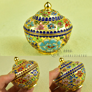 老货库存北京景泰蓝花丝如意罐茶叶罐盖碗纯手工铜胎掐丝珐琅摆件