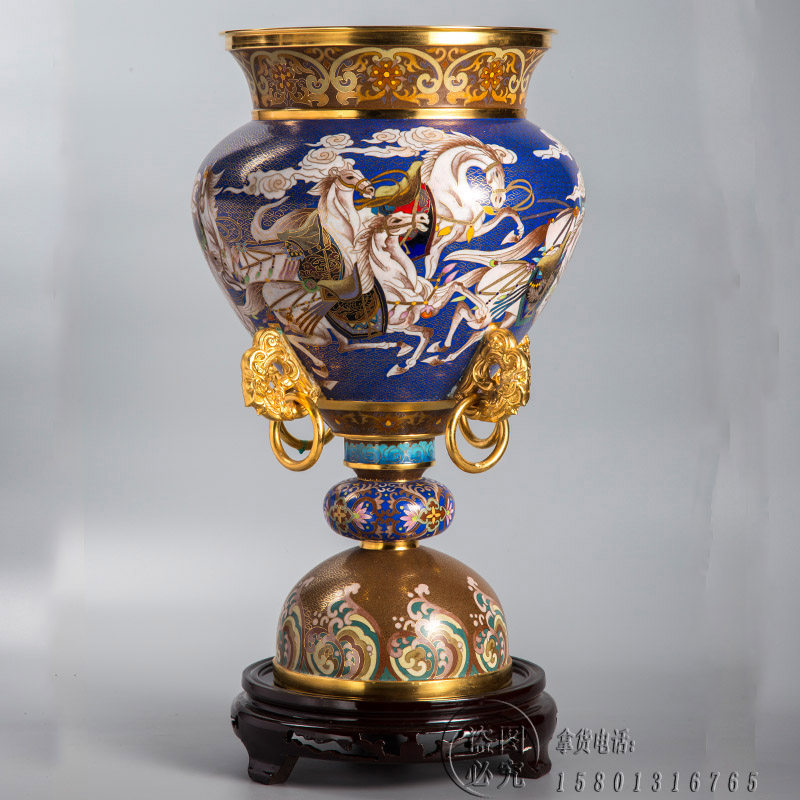 景泰蓝花瓶张向东宝驹向天歌民间特色工艺品铜胎掐丝珐琅佛堂摆件