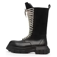 Martin Boots for Men 2023 Autumn and Winter New Style British Style Genuine Leather Personalized Motorcycle Boots European Thick-Soled Mid-Calf Leather Boots Trendy