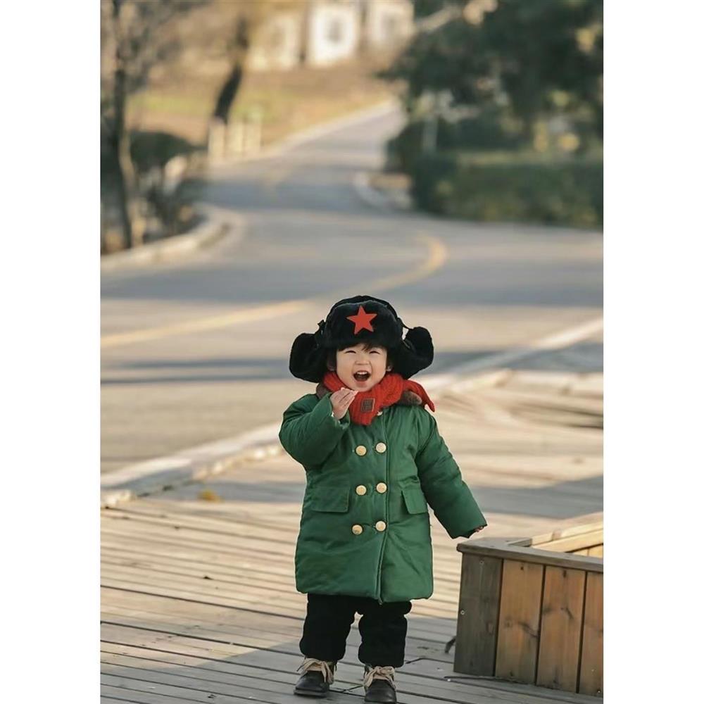 儿童军大衣东北加棉加厚冬长款军绿色男女童复古外套老式棉衣加绒