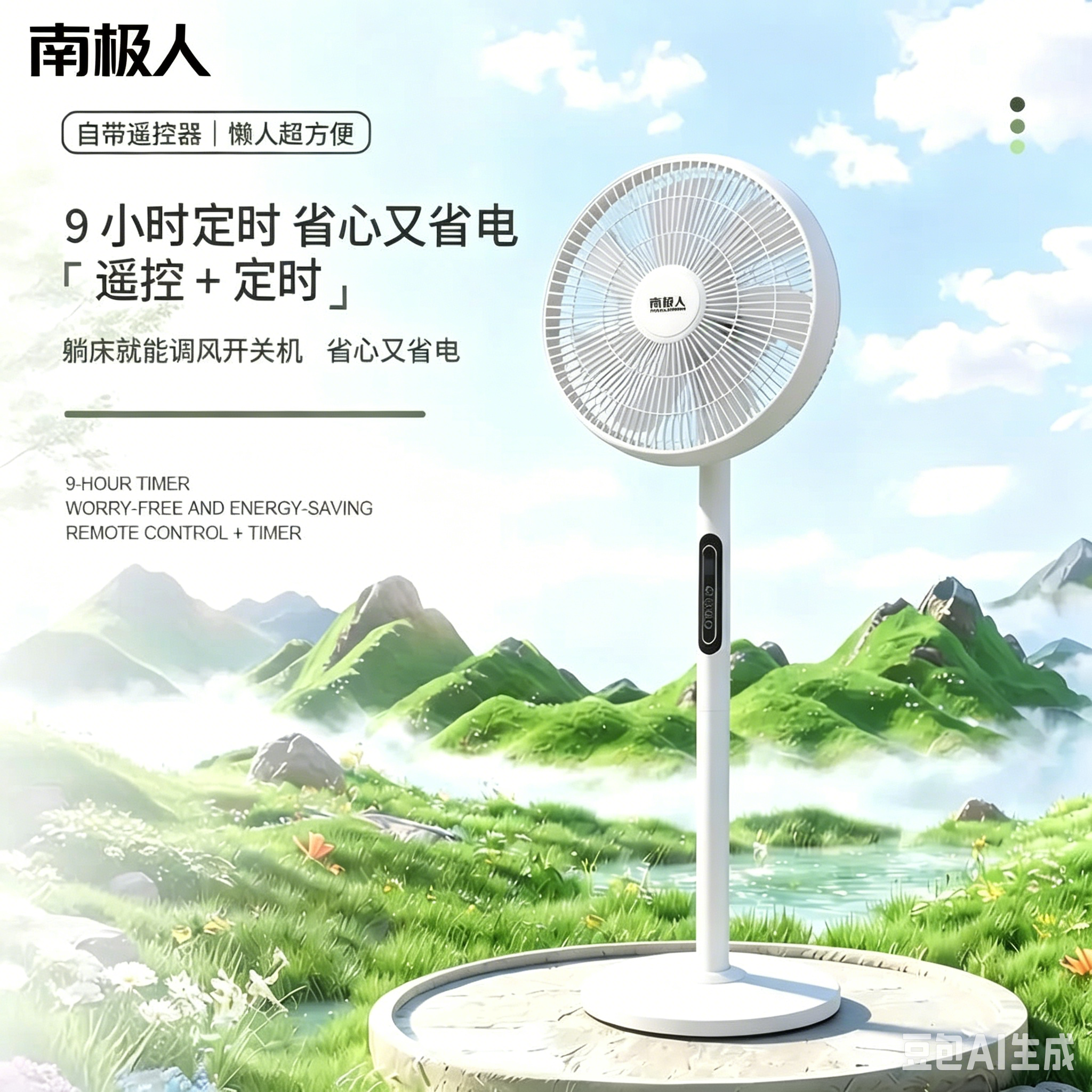 NANJIREN南极人新款电风扇16寸7叶智能8档遥控家用落地扇直杆扇
