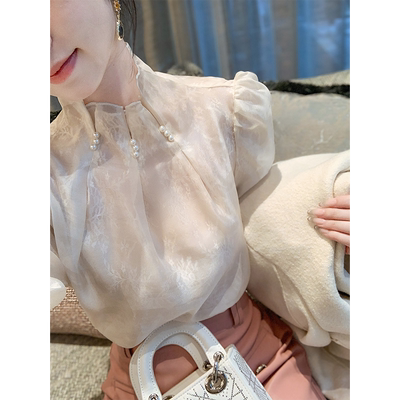 鱼兔子的兔子法式洋气白色衬衫