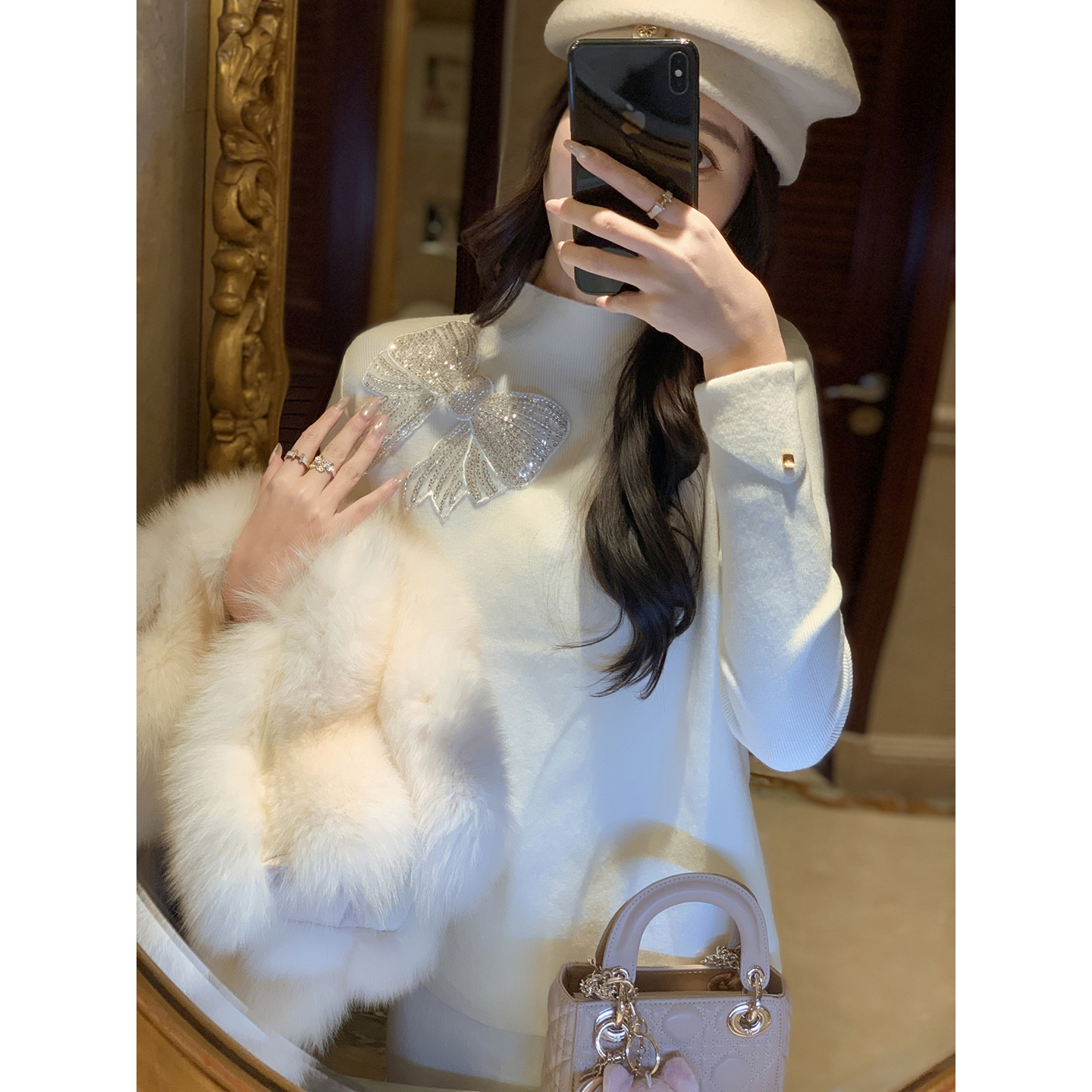 蝴蝶结打底衫女冬季内搭毛衣