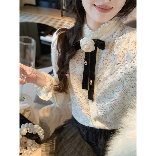 高级感蕾丝打底衫女秋冬法式衬衫