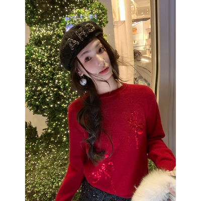 蝴蝶结针织上衣女慵懒风毛衣