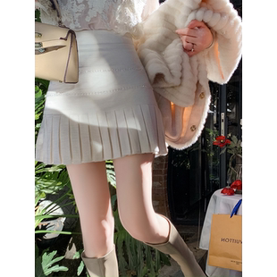 温柔高腰a字短裙子 春秋季 鱼兔子 兔子百褶半身裙女2025年新款