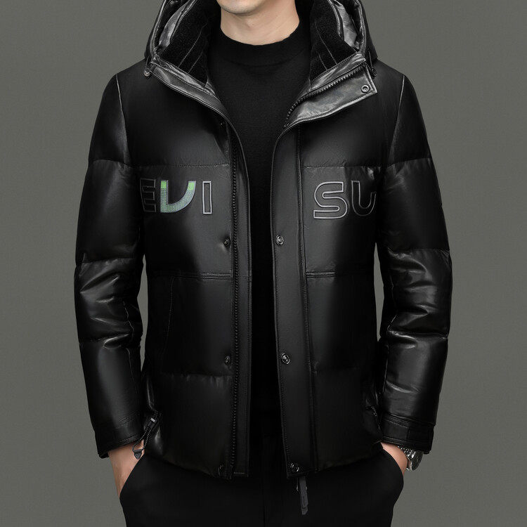 绵羊皮皮真皮皮衣男士短款白鸭绒加厚保暖羽绒服外套男装面包服