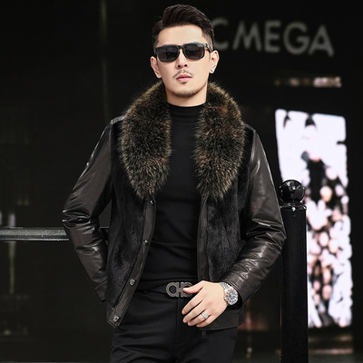 海宁皮毛一体真皮皮衣男外套2025新款冬季山羊皮水貂毛羽绒服夹克