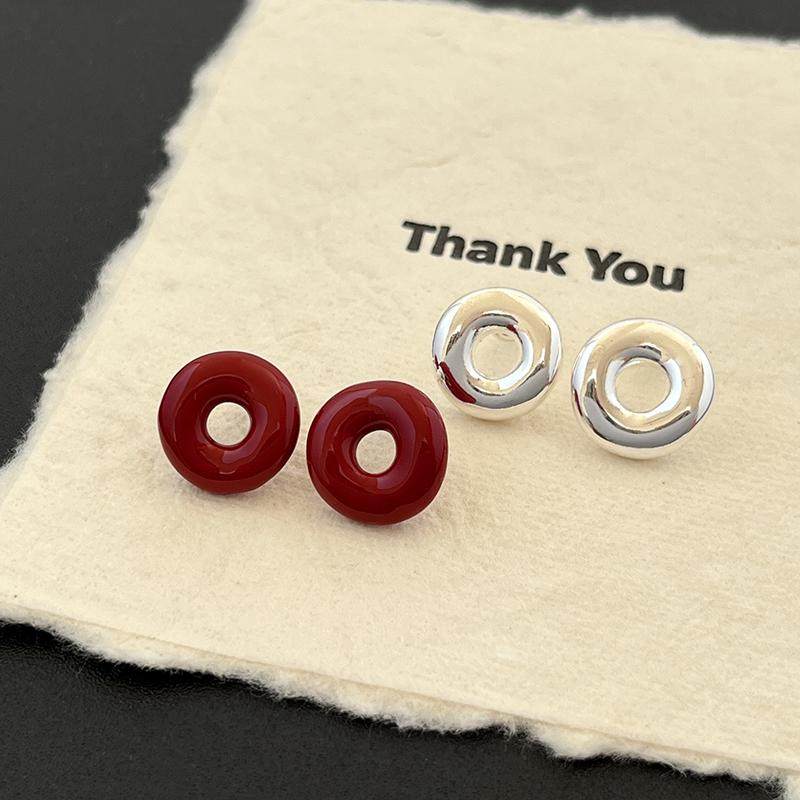 小众镂空甜甜圈红色珐琅气质百搭耳钉复古轻奢高级感925圆形耳饰,饰品/流行首饰/时尚饰品新,耳钉,淘宝优惠券,粉丝福利购,淘宝优惠卷