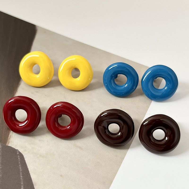 小众气质糖果色甜甜圈珐琅耳钉