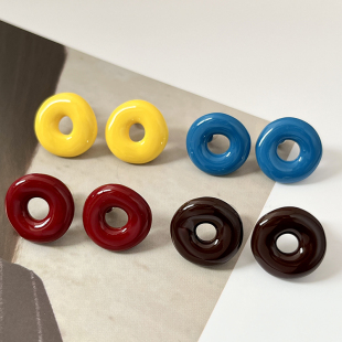 小众设计感糖果色甜甜圈珐琅耳钉轻奢高级感气质S925银针圆圈耳环