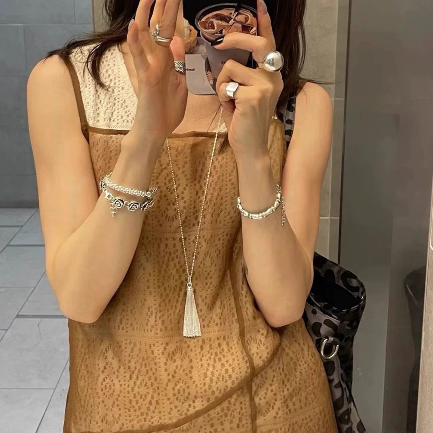 ins博主同款银色流苏吊坠长项链