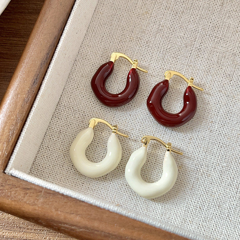 新款法式简约高级气质珐琅耳圈